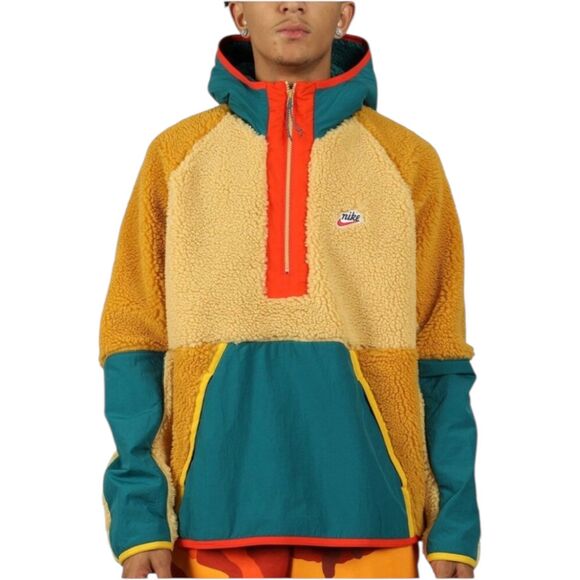 Nike Fleece Sherpa Half-Zip Pullover Jacket Men’s Large Teal Orange - Picture 1 of 9